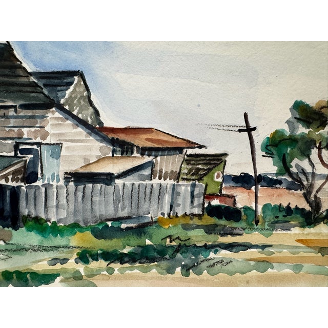 Arts & Crafts Henry Emil Salloch Original Watercolor on Paper Rustic Rural Farmstead, 1945. For Sale - Image 3 of 7