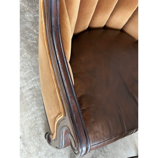 Late 20th Century Fabulous Pair of Leather and Velvet Channel Back Library Club Chairs For Sale - Image 9 of 12