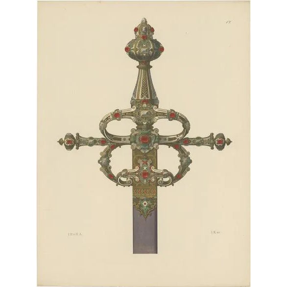 Hefner-Alteneck, Illustration of a Sword Decorated with Gold and Gems, 1890, Print For Sale