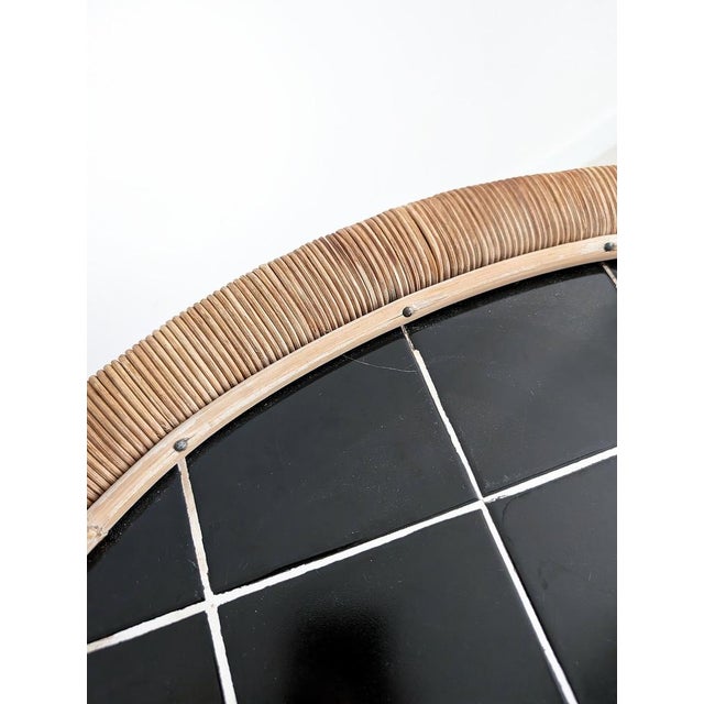 Round Black Tiled Rattan Coffee Table, 1960s For Sale - Image 6 of 7