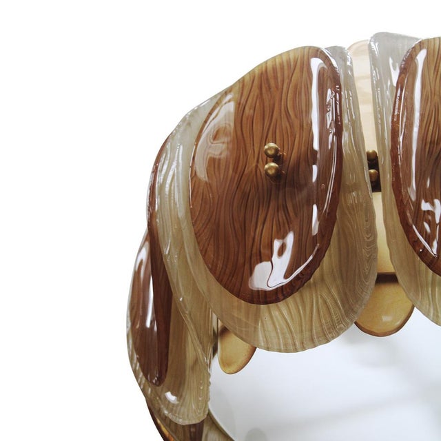 Beige Italian Midmodern Style Pendant Lamp in Brass with Brown and Beige Murano Glass Shade For Sale - Image 8 of 14