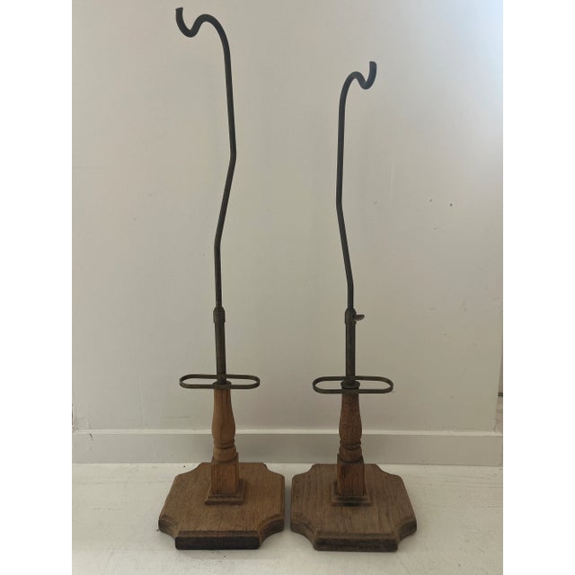 Wood Late 20th Century Pair of Vintage Brass Stands on Wood Bases For Sale - Image 7 of 11