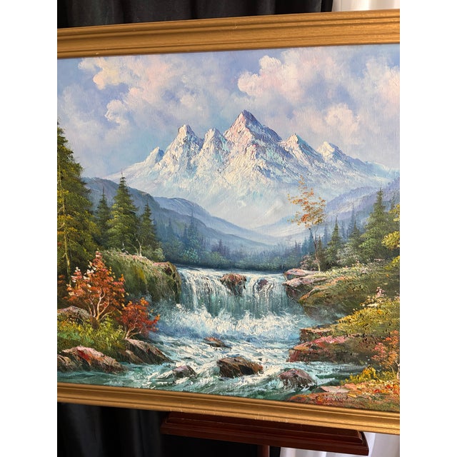 Mid 20th Century Large 39" Vintage W. Chapman Mountain Oil – Heavy Texture For Sale - Image 4 of 11