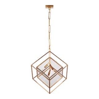 Kelly Wearstler for Visual Comfort Signature Cubed Large Pendant in Gild with Clear Glass For Sale