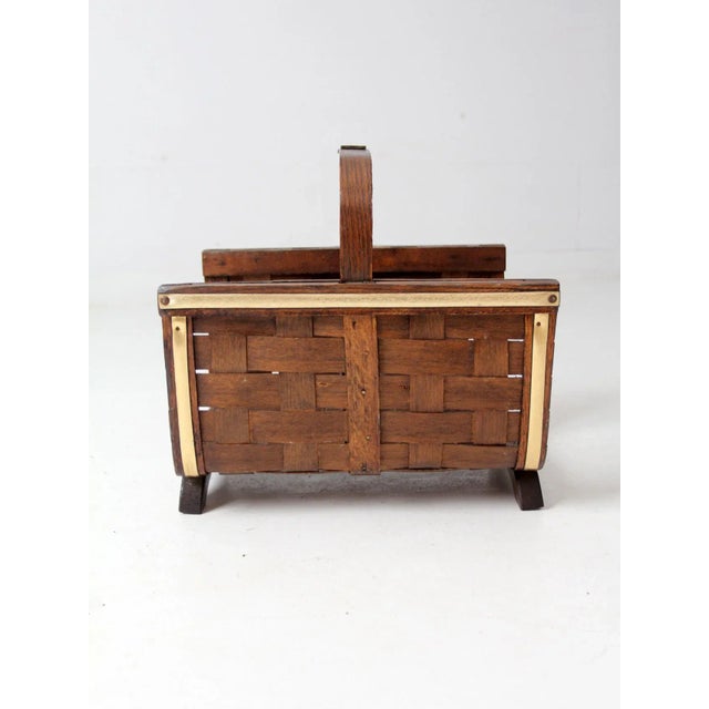 Mid Century Splint Weave Kindling Basket For Sale - Image 10 of 12
