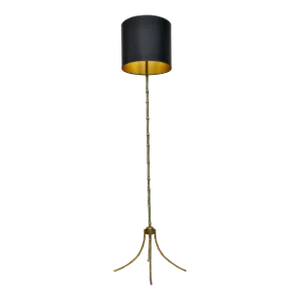 Maison Baguès Bronze Floor Lamp France Neoclassical Black & Gold Shade 1950