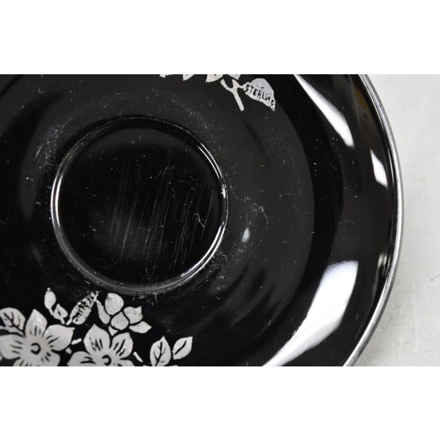 Vintage Rockwell Black Amethyst Glass Creamer Sugar Set Sterling Silver Overlay For Sale - Image 9 of 14