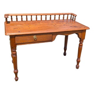 Antique Railroad Depot Desk With Spindle Gallery Cherry and Ash Wood 1900s For Sale