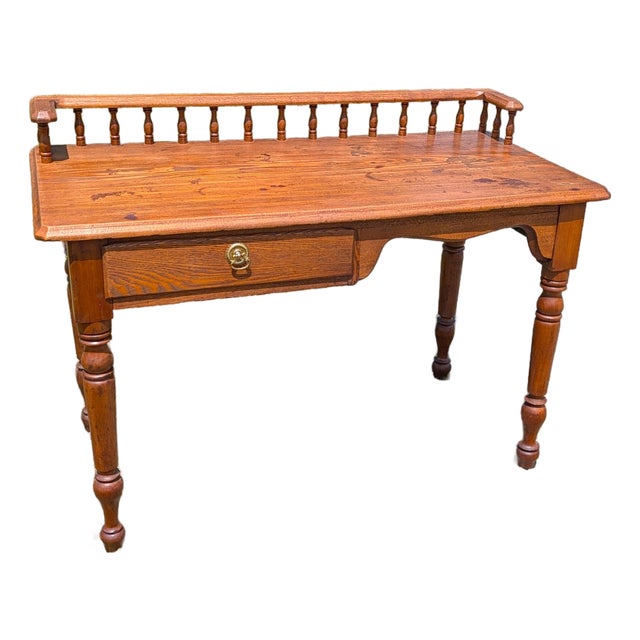 Antique Railroad Depot Desk With Spindle Gallery Cherry and Ash Wood 1900s For Sale