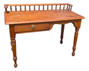 Antique Railroad Depot Desk With Spindle Gallery Cherry and Ash Wood 1900s