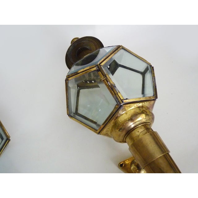 Vintage Carriage Lantern Wall Sconces in Brass and Glass, 1960s, Set of 2 For Sale - Image 6 of 11