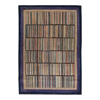 1920s Multi Purple Stripe Folk Art Antique American Hooked Rug 2'7" X 3'8" Knotted Wool Carpet For Sale