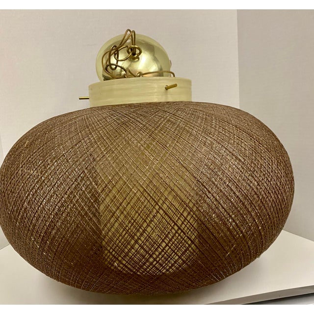 Coffee 1950s Pair of Brown Spun Fiberglass and Acrylic Bulbous Hanging Lanterns For Sale - Image 8 of 12
