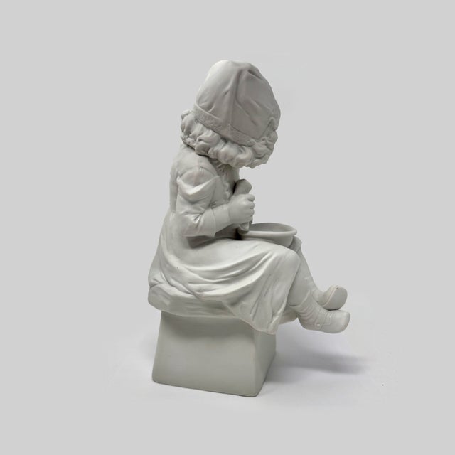 Victorian Antique German Bisque Figure of Unhappy Young Girl With Empty Bowl and Doll For Sale - Image 3 of 6