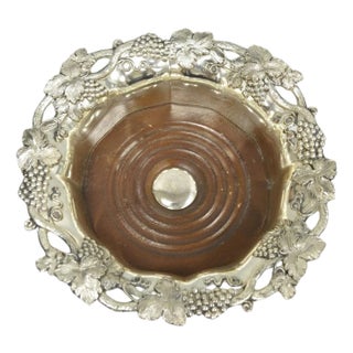 Vintage English Victorian Silver Plated Grapevine Repousse Wine Bottle Coaster For Sale