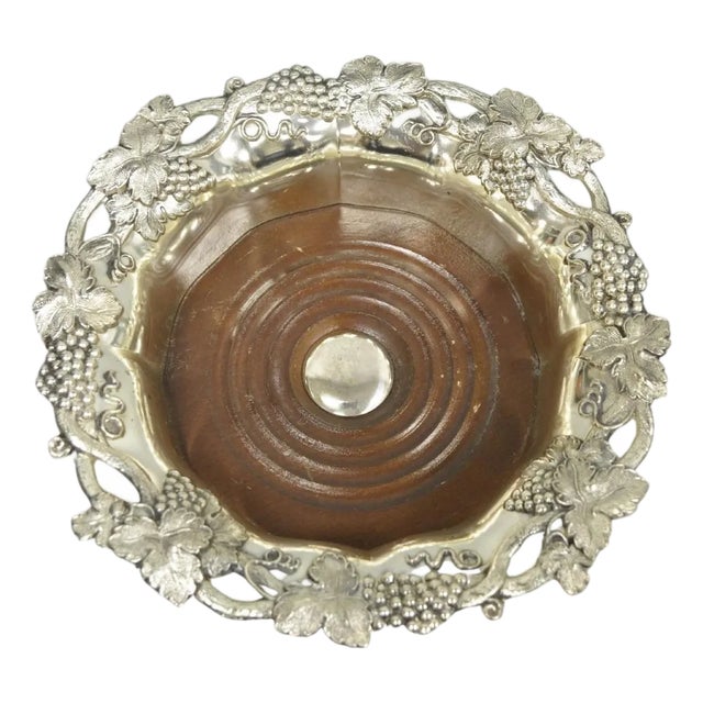 Vintage English Victorian Silver Plated Grapevine Repousse Wine Bottle Coaster For Sale
