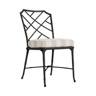 Brown Jordan Calcutta Side Chair in Black Jade with Sand Stripe Cushions For Sale