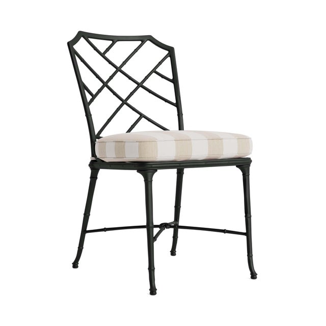 Brown Jordan Calcutta Side Chair in Black Jade with Sand Stripe Cushions For Sale
