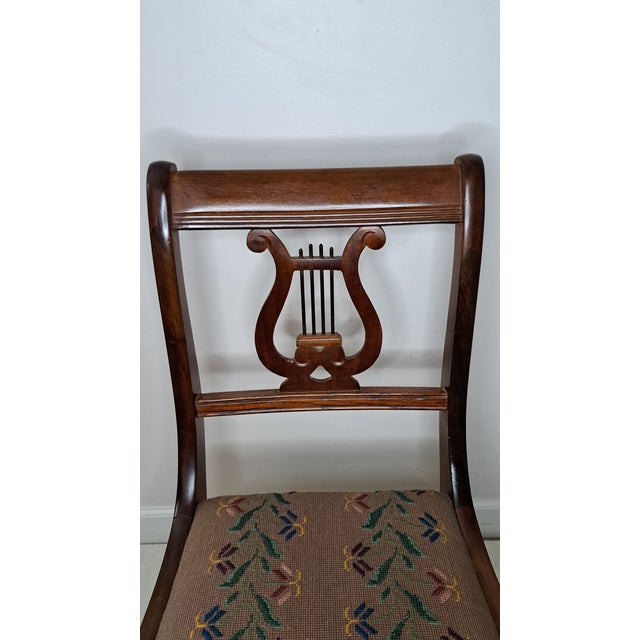 Brown Early 20th Century Duncan Phyfe Style Mahogany Lyre Back Needlepoint Side Chair For Sale - Image 8 of 13