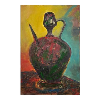 Raymonde Desabres (French-American, 1925-2020) - Expressionist Still Life With Aftabeh Pitcher , Signed (Ca. 1980, Acrylic on Canvas) For Sale