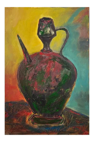 Raymonde Desabres (French-American, 1925-2020) - Expressionist Still Life With Aftabeh Pitcher , Signed (Ca. 1980, Acrylic on Canvas)