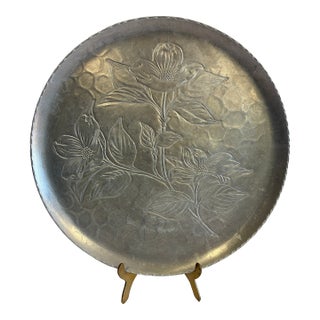 Vintage Hand-Chased Hammered Aluminum Dogwood Tray For Sale