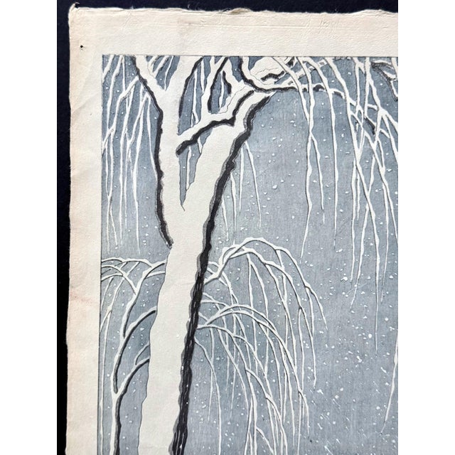 Japanese Woodblock Print Snow on Willow Bridge by Ohara Shoson For Sale - Image 11 of 18