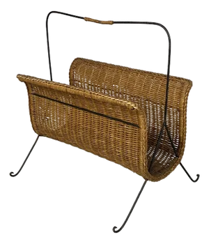 Mid-Century Modern Italian Modern Straw Magazine Rack with Metal Structure, 1970s