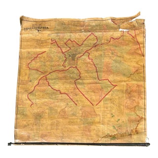 Authentic Antique Philadelphia Map on Canvas 1865 Wall Size 5' X 5' For Sale