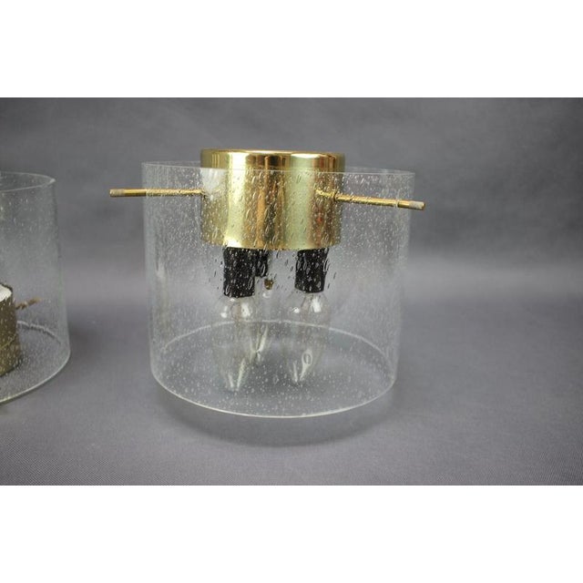 White German Brass and Textured Glass Ceiling Lights, 1970s, Set of 2 For Sale - Image 8 of 13