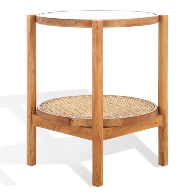 Wood Karyna Rattan & Glass Accent Table With Shelf in Clear / Natural For Sale - Image 7 of 8
