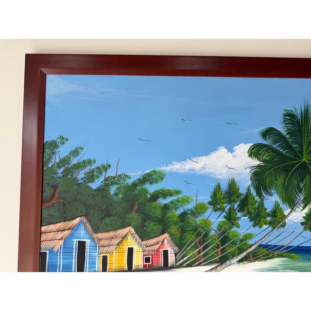Large Vintage Haitian Coastal Tropical Impressionist Oil on Canvas Painting – Framed For Sale In Miami - Image 6 of 13