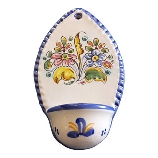 Gorgeous Signed De La Cal Barreira Pte Ceramic Holy Water Font or Wall Pocket For Sale