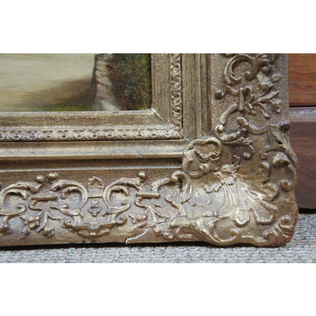 Alfred J Robertson Antique Oil Landscape Painting Village Scene Cityscape 35" For Sale - Image 11 of 13