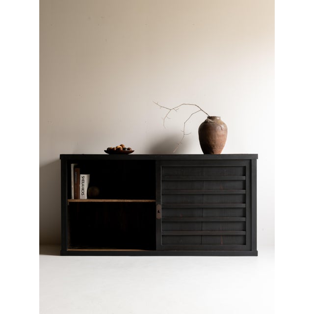 Japanese Antique Large Black Tansu 1860s-1900s / Sideboard Wabisabi For Sale - Image 6 of 18