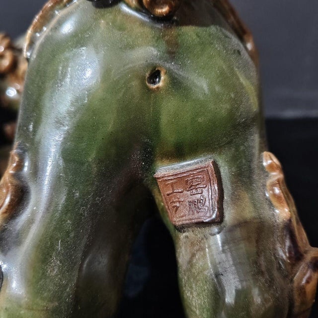 Art Deco Vintage Shiwan Kiln Glazed Ceramic Foo Dogs / Guardian Lions - A Pair For Sale - Image 3 of 8