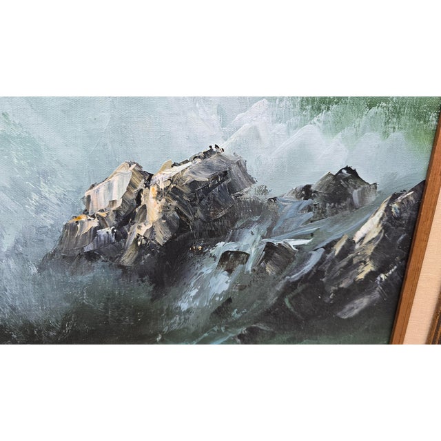 Blue Vintage Mid Century Oil on Canvas Picture Painting Ocean Wave Crashing by Gavin For Sale - Image 8 of 18