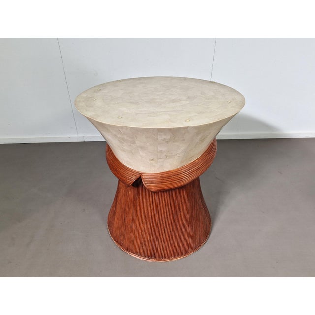 Glass Vintage Dining Table in Stone and Pencil Reed, 1970s For Sale - Image 7 of 11