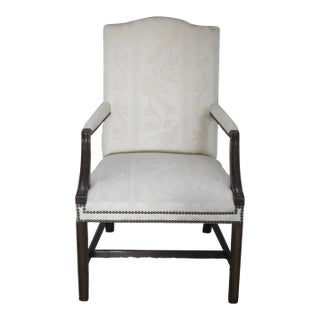 Kindel Mahogany Chippendale Style Arm Chair Silk Liverpool Bird Fabric Nailhead For Sale