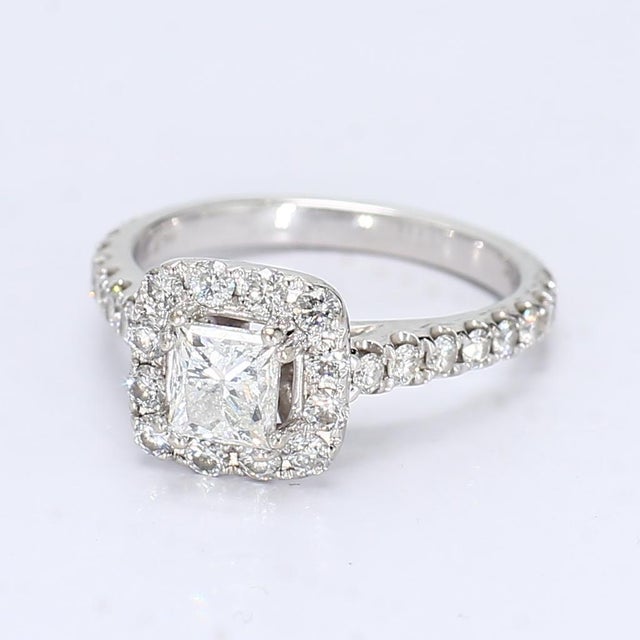 18k White Gold Halo Engagement Ring With 0.5ct Princess Cut Center - Size 5.25 For Sale - Image 4 of 5