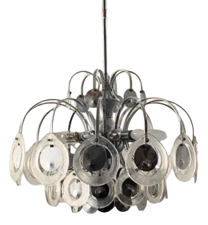 Steel Disc Chandelier in Melted Glass, 1970s