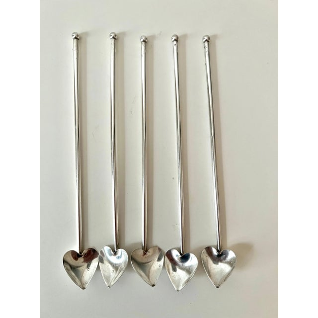 Mid-Century Modern French Sterling Tea Spoons With Heart Shape - Set of 4 For Sale - Image 3 of 11