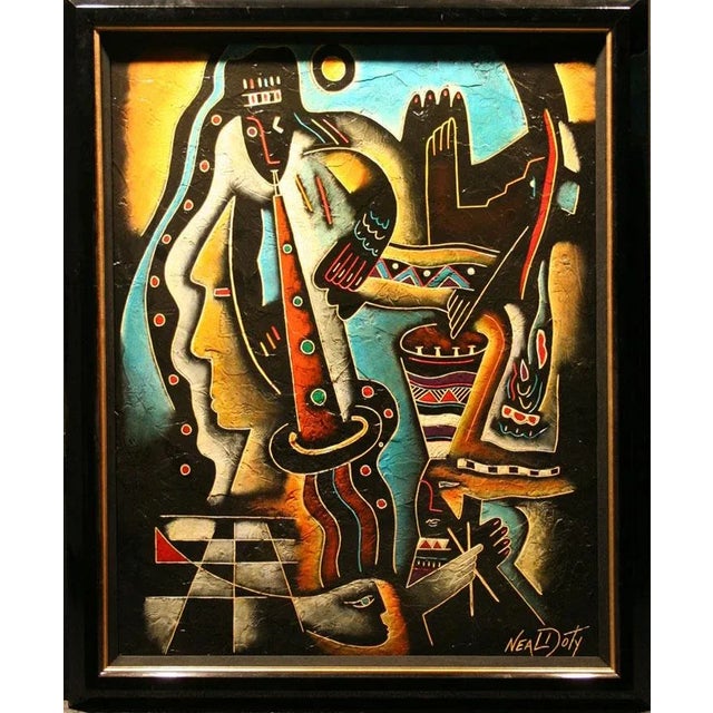 1990s "Play Scape" Neal Doty Original Abstract Figurative Oil Painting, Framed For Sale - Image 4 of 4