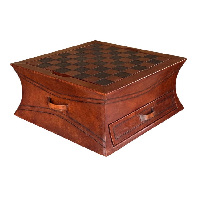 Estate Hand Made in Peru Leather Chess & Backgammon Game Box For Sale