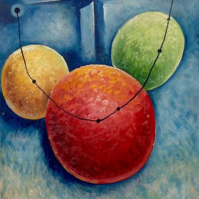 ‘Theory’ abstract oil on masonite by E. Rodriguez. Very large and well executed piece with great depth and breath taking...