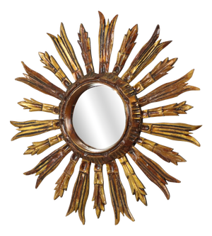 Vintage Wooden Sun Mirror in Sunburst Gold, 1950s