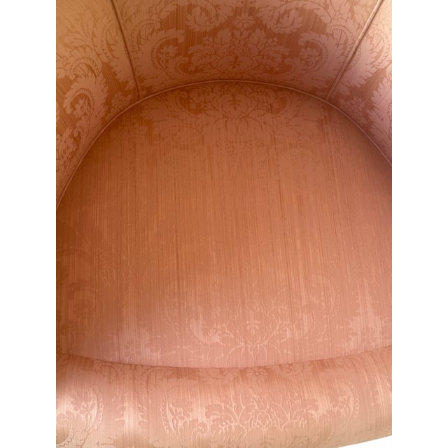 Wood 1950's French Bergere Damask Apricot Lounge Chair For Sale - Image 7 of 9
