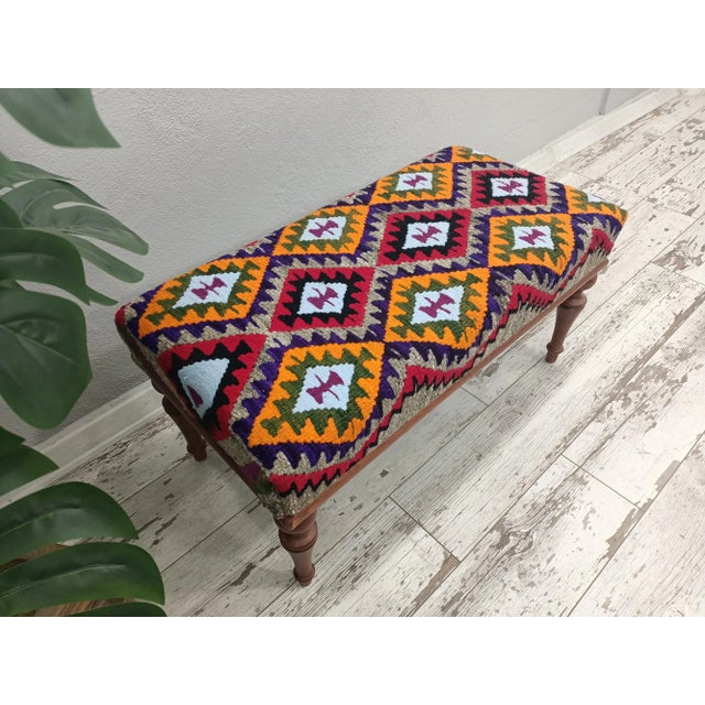 Handmade Kilim Rug Upholstered Piano Bench For Sale - Image 4 of 10