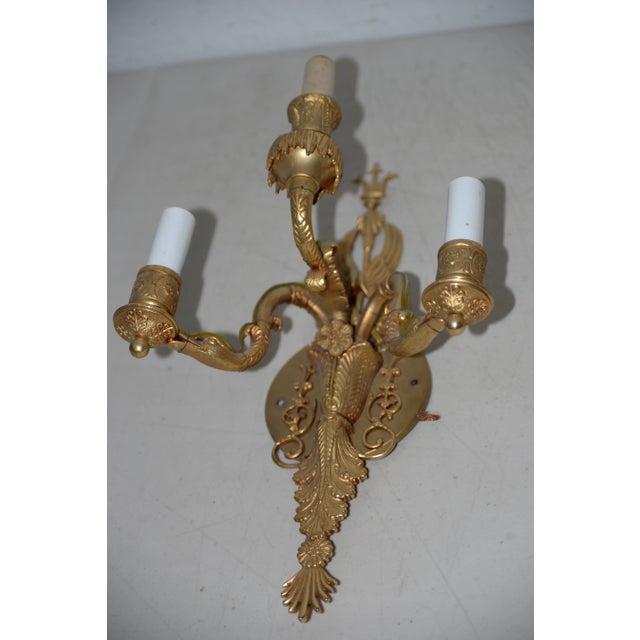 Pair of 19th Century Classical Gilded Brass Sconces For Sale - Image 4 of 8