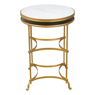 Italian Midcentury Gilt Metal Table with Marble Top and In-Curving Stretchers For Sale